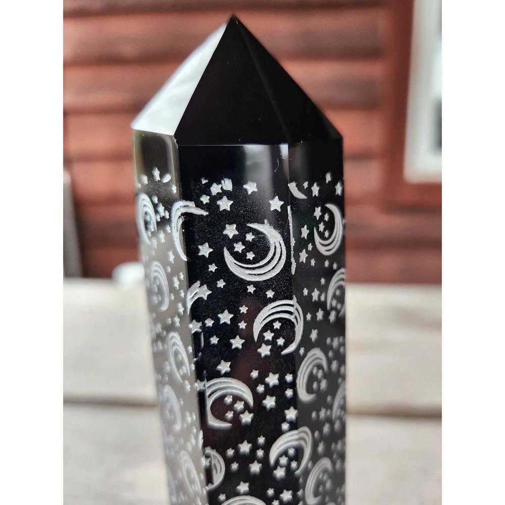 Obsidian Tower with Moon and Stars, Crystal Point